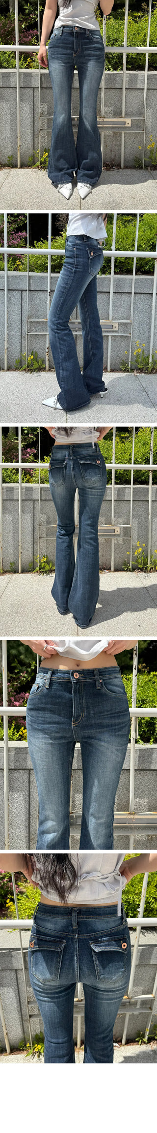 Kezle Back Pocket Washed Bootcut Denim Pants