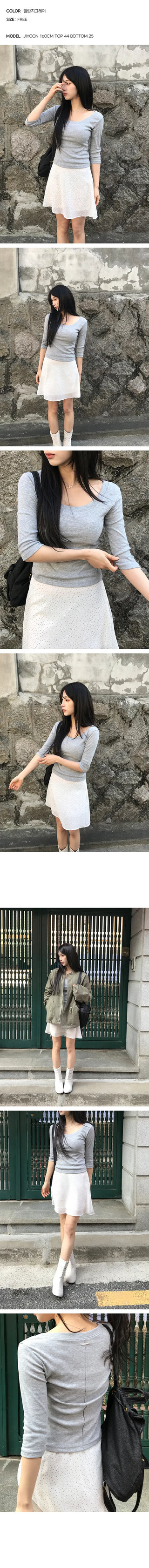 Ash Crop U-Neck 3/4 Sleeve Pintuck T-shirt