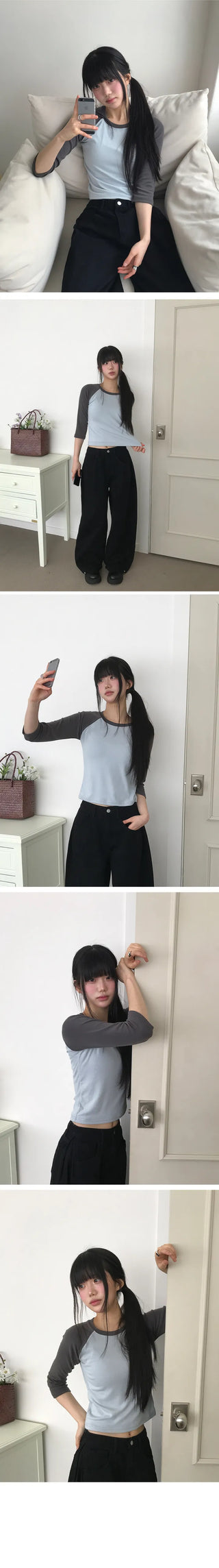 Anshu Raglan Sleeve Color Block T-shirt