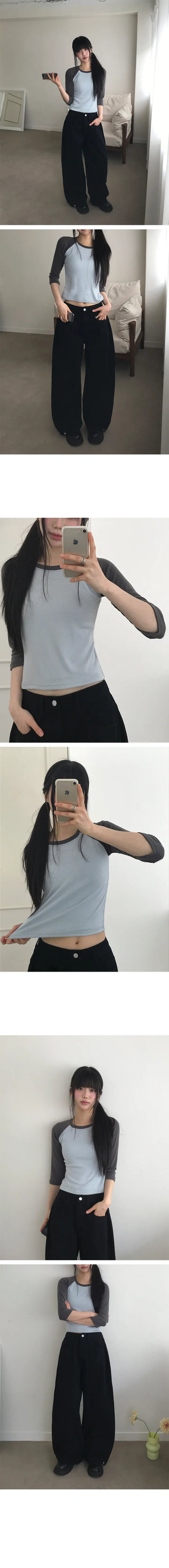 Anshu Raglan Sleeve Color Block T-shirt