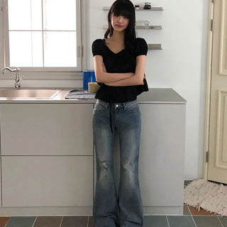Coze Vintage Damaged Low Bootcut Denim Pants