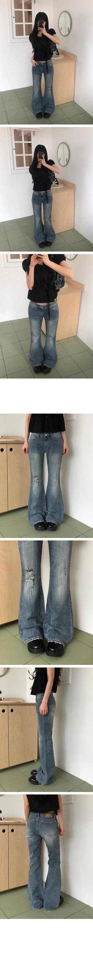 Coze Vintage Damaged Low Bootcut Denim Pants