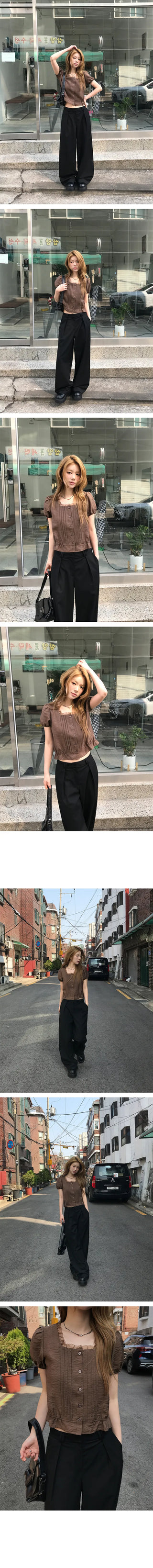 Wrinkle Frill Pintuck Short Sleeve Blouse