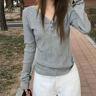 Bang Bang V-Neck Stretch Long Sleeve T-Shirt