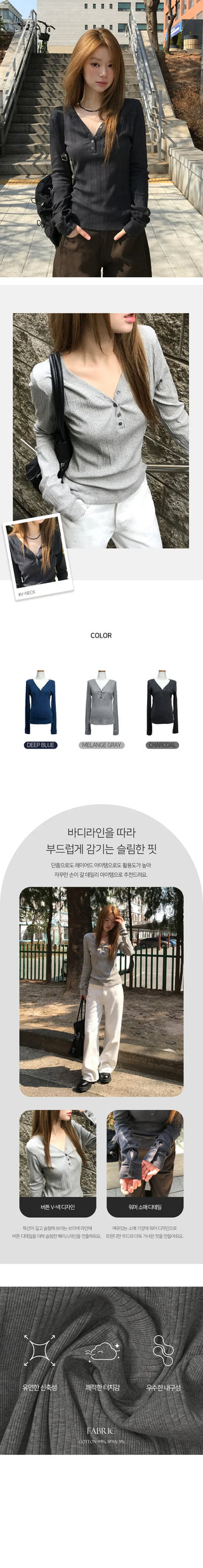Bang Bang V-Neck Stretch Long Sleeve T-Shirt
