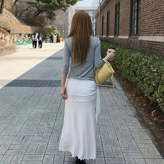 Drape Frill Knot Long Skirt