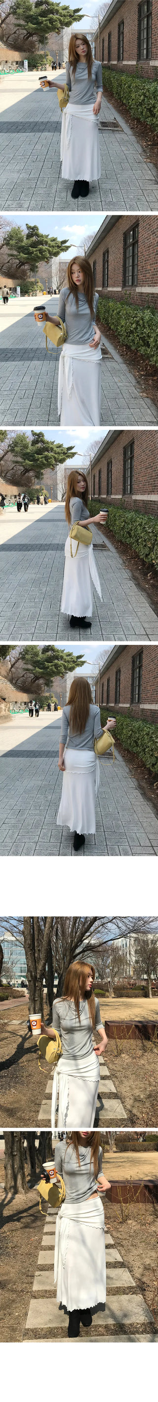 Drape Frill Knot Long Skirt
