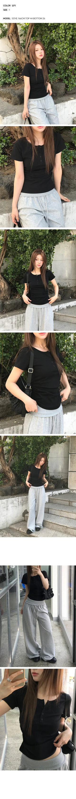 Standard Side Shirred Henley Neck Short Sleeve Tee