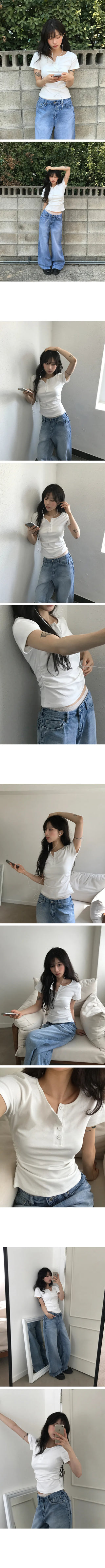 Standard Side Shirred Henley Neck Short Sleeve Tee