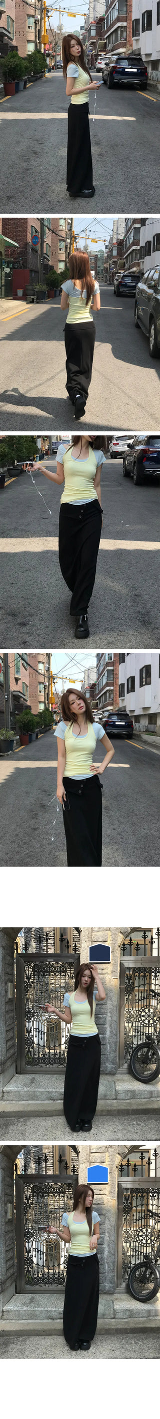 Ribbed Button Folding Long Skirt