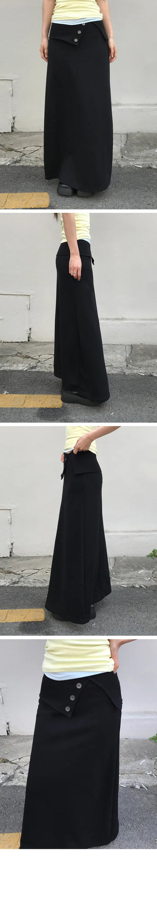Ribbed Button Folding Long Skirt