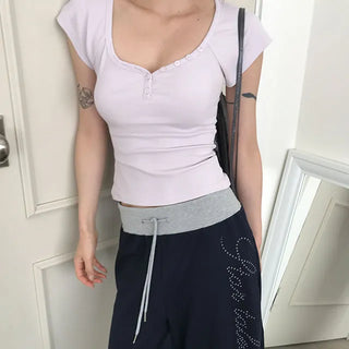 Soffer Raglan Front Button Crop Top