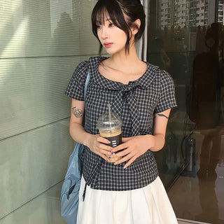 Milk Check Short Sleeve Blouse