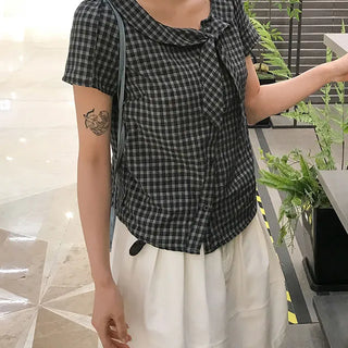 Milk Check Short Sleeve Blouse