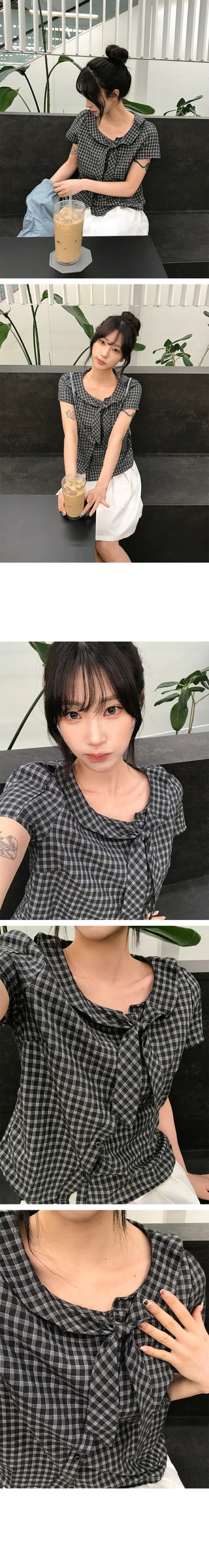 Milk Check Short Sleeve Blouse