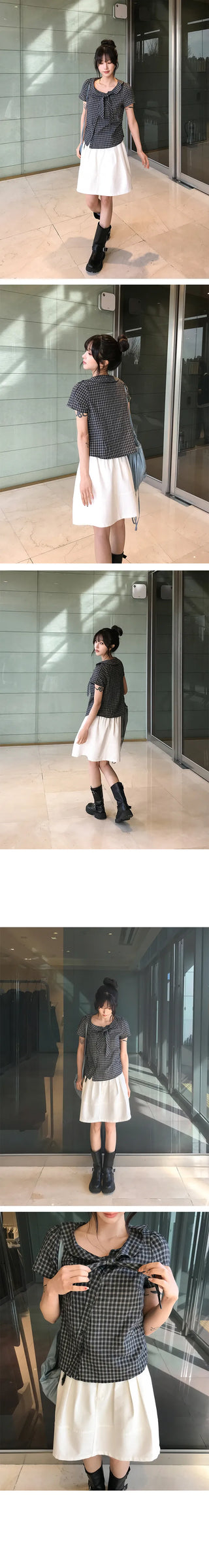 Milk Check Short Sleeve Blouse