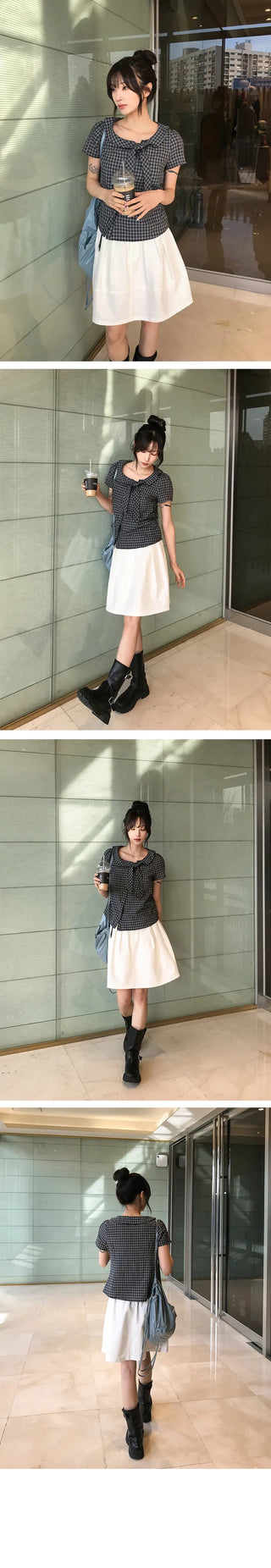 Milk Check Short Sleeve Blouse