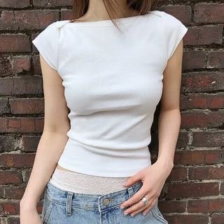 Ribbed Lip Neck Boat Neck Tee