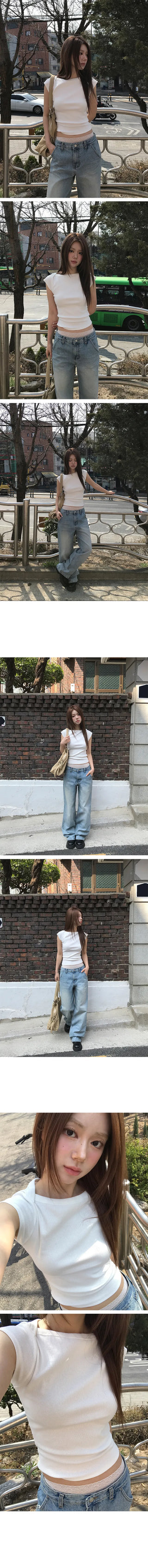 Ribbed Lip Neck Boat Neck Tee