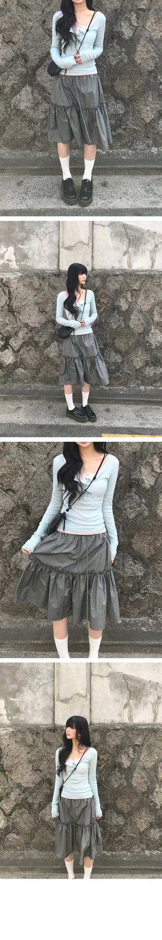 Kibe Layered Henley Neck Long Sleeve T-shirt