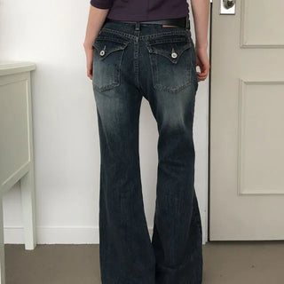 Ricky Back Pocket Low Bootcut Washed Denim Pants