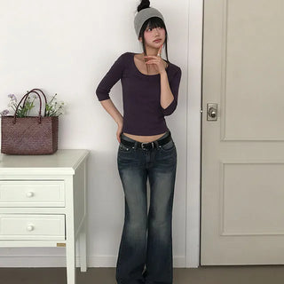 Ricky Back Pocket Low Bootcut Washed Denim Pants