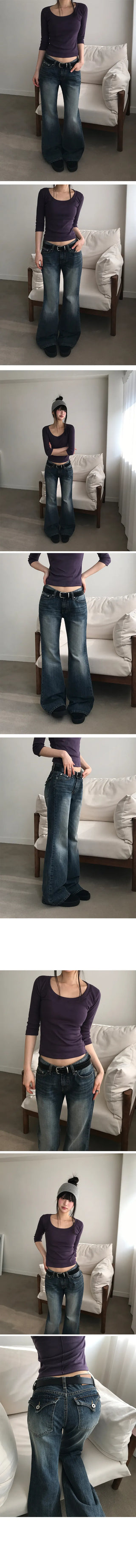 Ricky Back Pocket Low Bootcut Washed Denim Pants