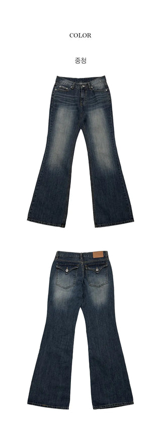 Ricky Back Pocket Low Bootcut Washed Denim Pants