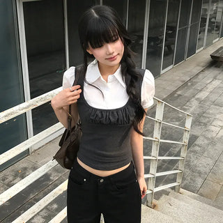 Rosin Slim Layered Collar Puff Shirt