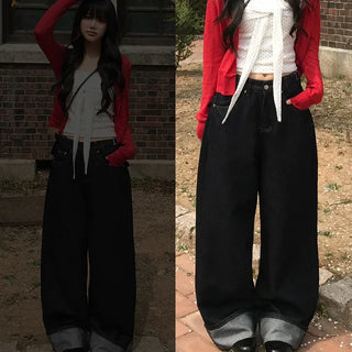Polu Buckle Pocket Raw Denim Wide Roll-up Pants