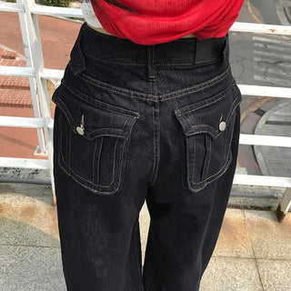Polu Buckle Pocket Raw Denim Wide Roll-up Pants