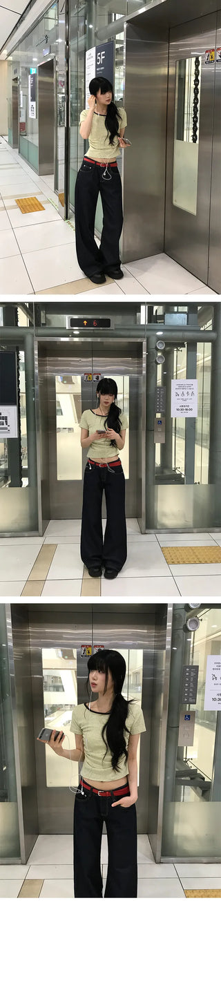 Freefor Low-Rise Raw Denim Bootcut Pants