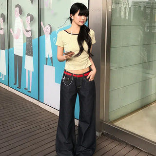 Freefor Low-Rise Raw Denim Bootcut Pants