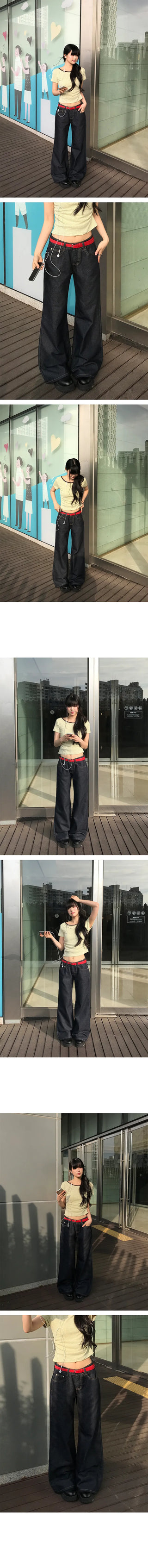 Freefor Low-Rise Raw Denim Bootcut Pants