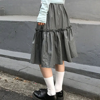 Maureen Ruffle Elastic Waist Midi Nylon Skirt