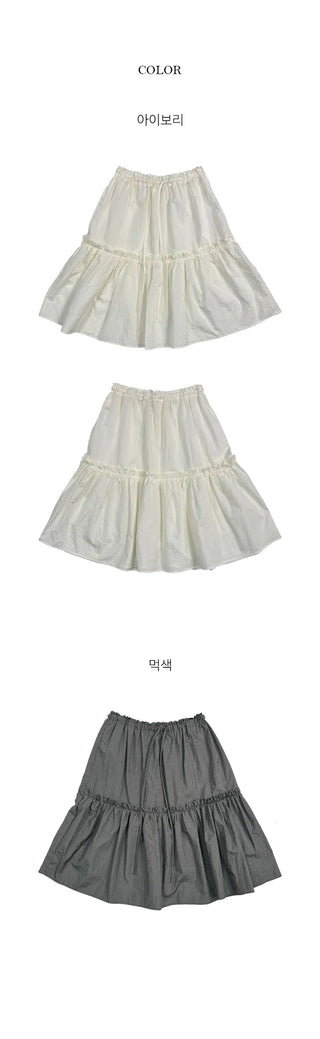 Maureen Ruffle Elastic Waist Midi Nylon Skirt