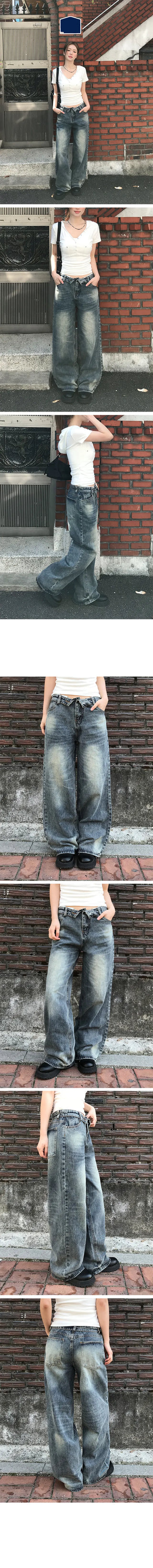 Folding Waist Denim Pants