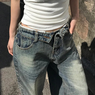 Folding Waist Denim Pants