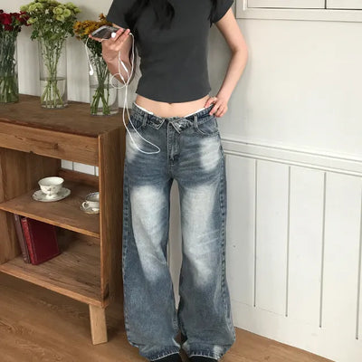 Folding Waist Denim Pants