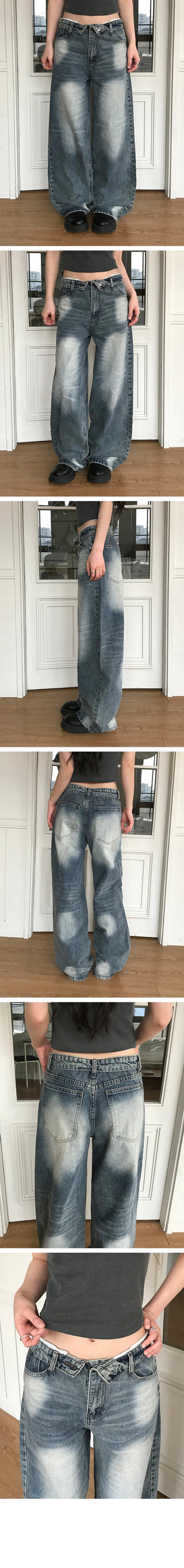 Folding Waist Denim Pants