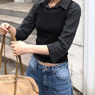 Mati Check Line Pintuck Shirt