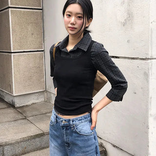 Mati Check Line Pintuck Shirt