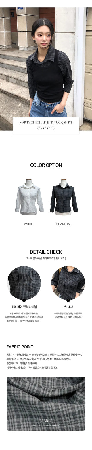 Mati Check Line Pintuck Shirt
