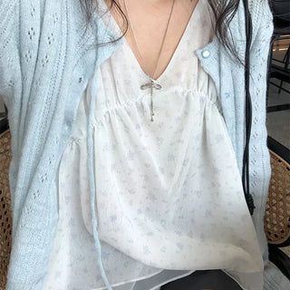 Flower Chiffon Sleeveless Blouse