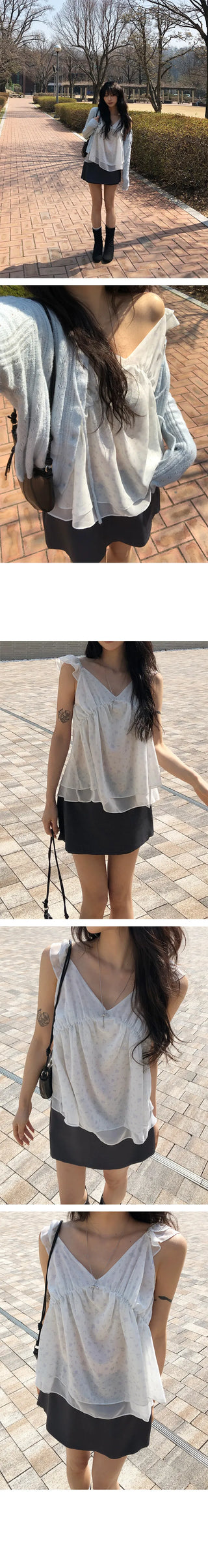 Flower Chiffon Sleeveless Blouse