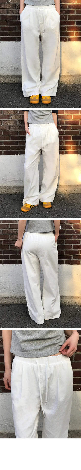 Candy Bar Cotton Elastic Waist Wide Pants