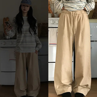 Candy Bar Cotton Elastic Waist Wide Pants