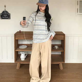 Candy Bar Cotton Elastic Waist Wide Pants