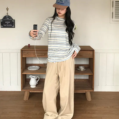 Candy Bar Cotton Elastic Waist Wide Pants
