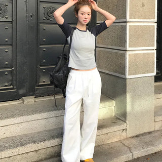 Candy Bar Cotton Elastic Waist Wide Pants